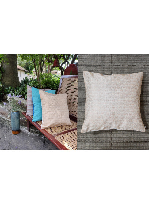 Handloom Organic Cotton Cushion Cover Off-White with Gold  
